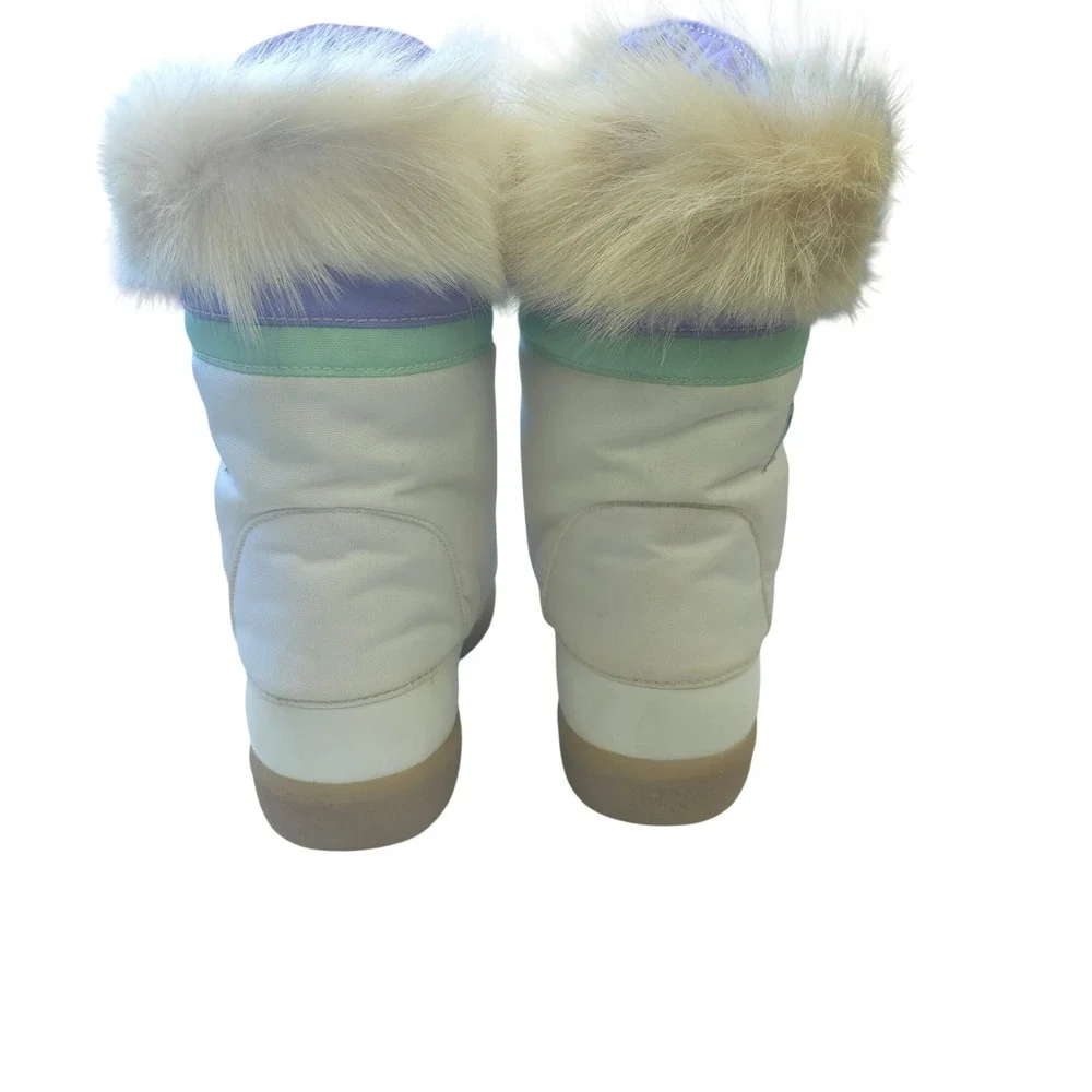 Tecnica Vintage Italian Snow Boots Faux Fur Trim Pastel White Leather Size 41